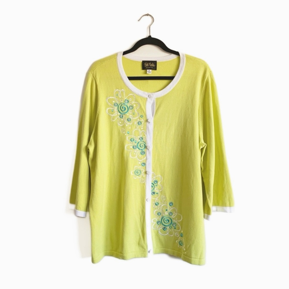 Bob Mackie Wearable Art Cardigan Sweater Floral Embroidered